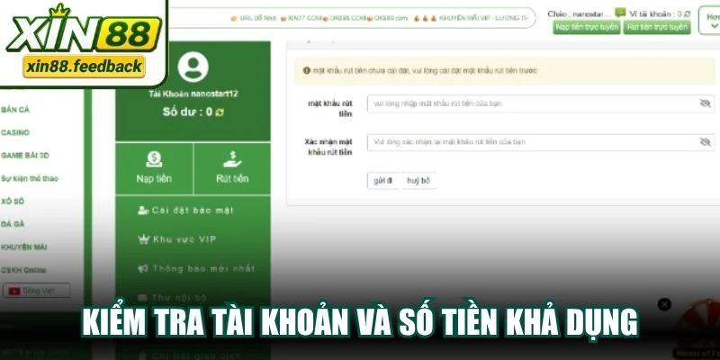 Kiểm tra tài khoản và số tiền khả dụng
